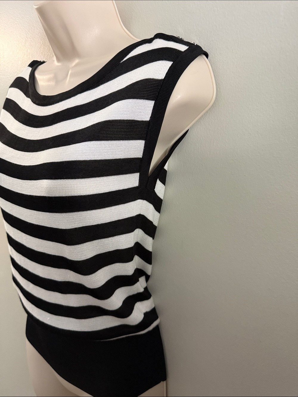 White House Black Market Black & White Striped Sleeveless Knit Top - Picture 5 of 12